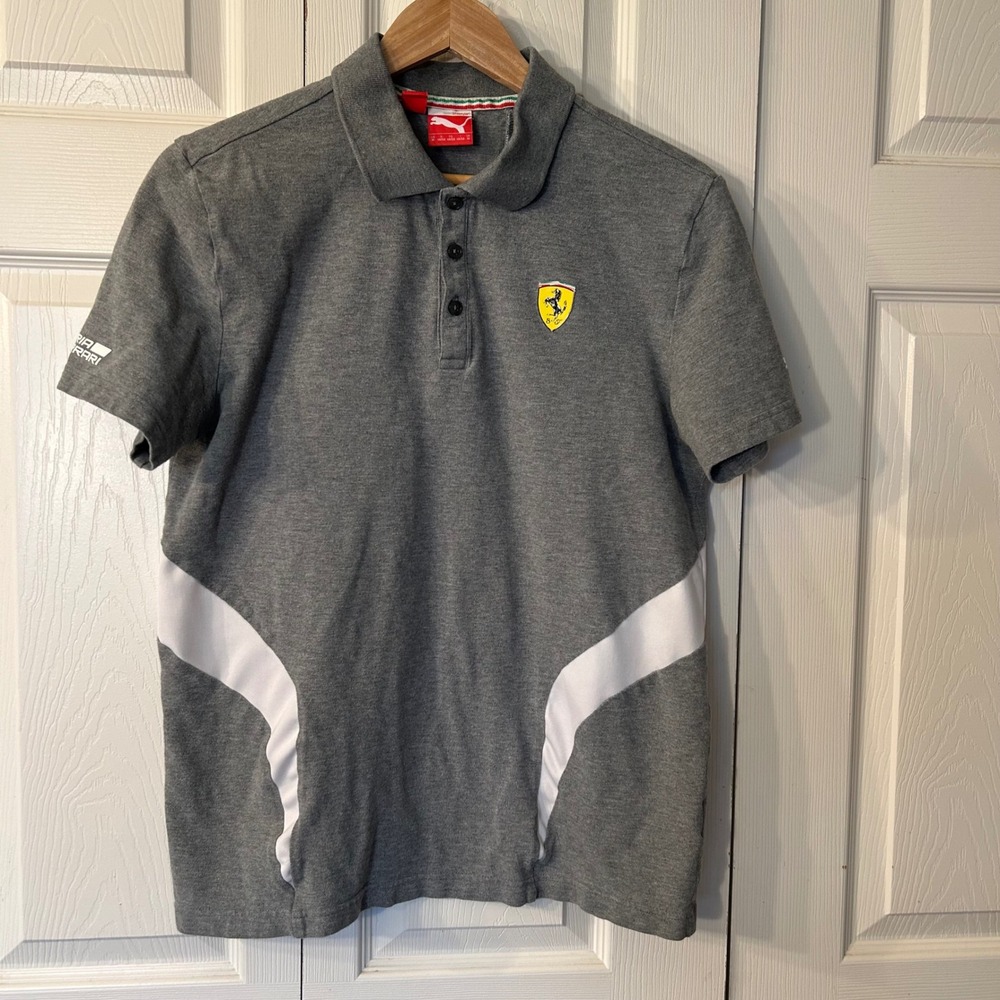 Puma Scuderia Ferrari Men's Gray Polo Shirt Logo Trim Size M